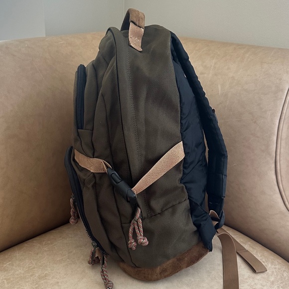 Timberland Canvas Backpack Olive Green/Brown Leather Vintage Hiking Outdoors - Picture 5 of 16